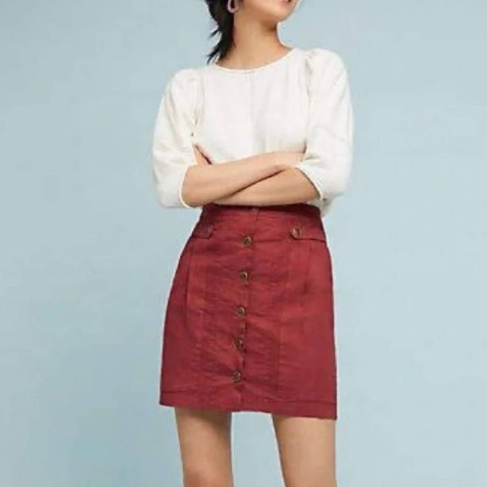 Anthropologie Amadi Women's Maroon Buttoned Utility Skirt Size M
